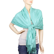 Load image into Gallery viewer, Women's Soft Solid Color Pashmina Shawl Wrap Scarf - Aqua Blue