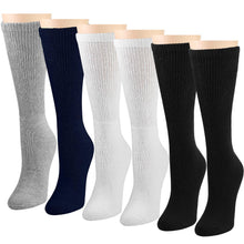 Load image into Gallery viewer, Falari Women Diabetic Socks Diabetes Edema and Circulatory Loose Fitting Cotton Crew Socks - 6 Pairs BK/GY/NY/WT